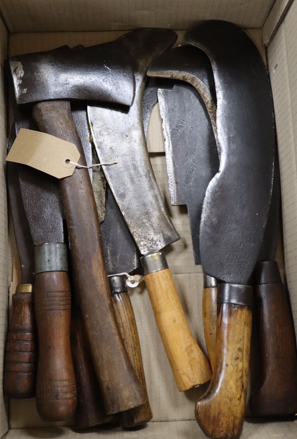 Mixed hand tools including a hatchet, together with the illustrated Encyclopedia of Woodworking Hand Tools and Devices by Graham Blackb